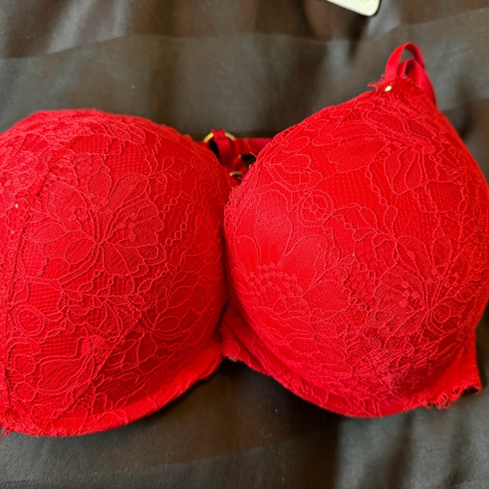 36DD Bombshell Front close red lace bra